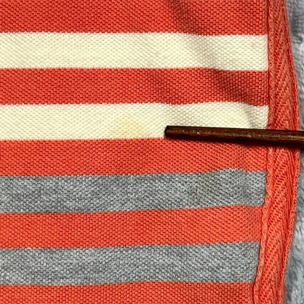 Marithe‎ Francois Girbaud Polo Shirt Mens L Red Cream Striped Cotton Y2K *Flaw